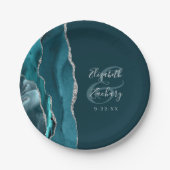Assiettes En Carton Agate Geode Script Dark Teal Silver Wedding (Devant)