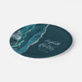 Assiettes En Carton Agate Geode Script Dark Teal Silver Wedding (Angle)