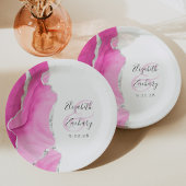 Assiettes En Carton Agate Géode Script Mariage en argent rose