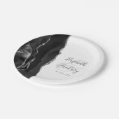 Assiettes En Carton Agate Geode Script Mariage noir argent (Angle)