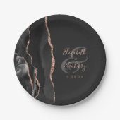 Assiettes En Carton Agate Geode Script Rose noir Gold Dark Mariage (Devant)