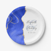 Assiettes En Carton Agate Geode Script Royal Blue Gold Mariage (Devant)