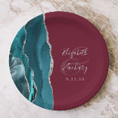 Assiettes En Carton Agate Geode Silver Script Burgundy Wedding