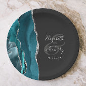 Assiettes En Carton Agate Geode Silver Script Dark Wedding