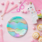 Assiettes En Carton Agate Holo | Faux Iridescente Pastel Ombre Marble (Fête)