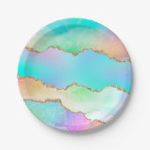 Assiettes En Carton Agate Holo | Faux Iridescente Pastel Ombre Marble (Devant)