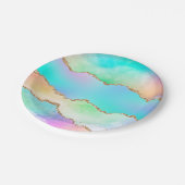 Assiettes En Carton Agate Holo | Faux Iridescente Pastel Ombre Marble (Angle)