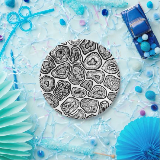 Assiettes En Carton Agate les tranches en noir et blanc (Fête)