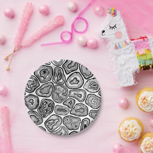 Assiettes En Carton Agate les tranches en noir et blanc (Fête)