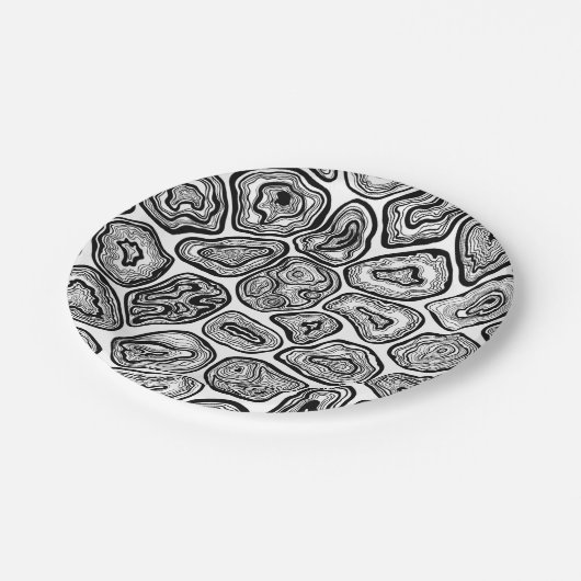 Assiettes En Carton Agate les tranches en noir et blanc (Angle)