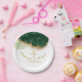 Assiettes En Carton Agate moderne Vert & Mariage Or (Fête)