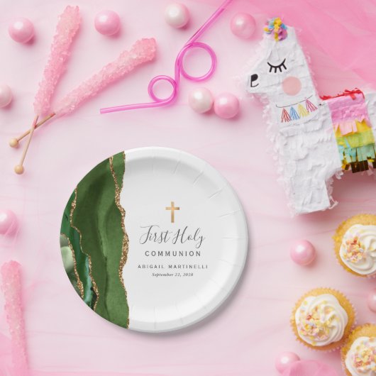 Assiettes En Carton Agate vert Parties scintillant d'or Première commu (Fête)
