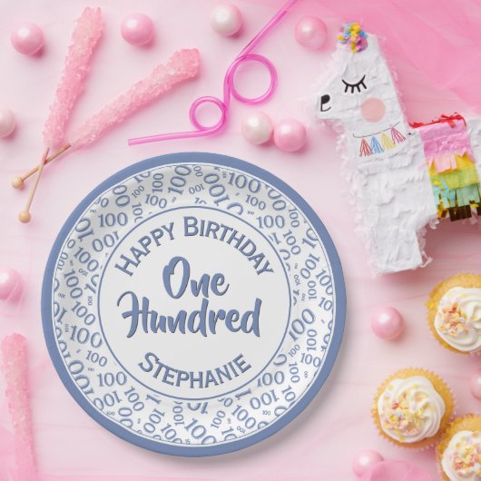 Assiettes En Carton Âge 100 Nombre éparpillé Motif bleu/blanc (Fête)