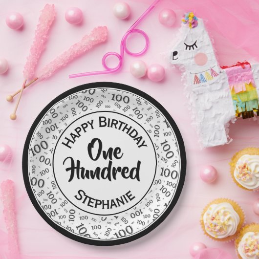 Assiettes En Carton Âge 100 Nombre éparpillé Motif noir/blanc (Fête)