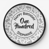 Assiettes En Carton Âge 100 Nombre éparpillé Motif noir/blanc (Devant)