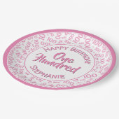 Assiettes En Carton Âge 100 Nombre éparpillé Motif rose/blanc (Angle)