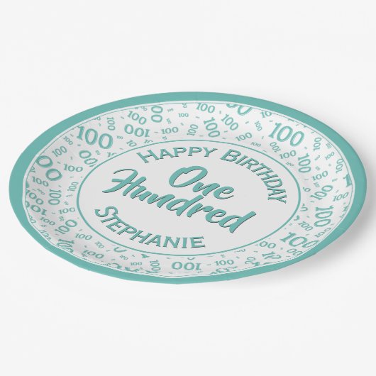 Assiettes En Carton Âge 100 Nombre éparpillé Motif Turquoise/blanc (Angle)