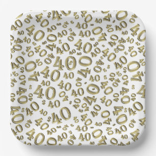 Assiettes En Carton Âge 40 motif numérique aléatoire or/blanc