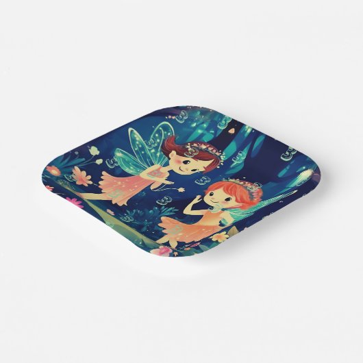 Assiettes En Carton Âge Anniversaire Enchanted Forêt Fées Bleu (Angulaire)