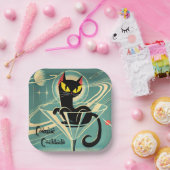 Assiettes En Carton Âge atomique Futuriste de l'espace Noir Cat Martin (Fête)