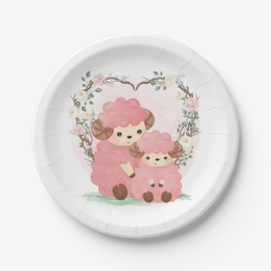 Assiettes En Carton Agneau bébé et plaques en papier Rose (Devant)