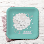 Assiettes En Carton Agneau de saut simple et mignonne Cyan & blanc 1er<br><div class="desc">Cette mignonne plaque de papier de fête de 1er anniversaire présente un dessin simple dessiné à la main d'agneau (mouton) image ornée d'un clip de cheveux de fleurs, de pois et de formes géométriques, disponibles en rose, blanc, cyan et lavande. Pour une personnalisation plus avancée de cette conception, cliquez sur...</div>