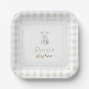 Assiettes En Carton agneau rustique mignon vert sauge à carreaux   Bap