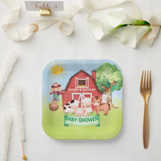 Assiettes En Carton Agritourisme Animaux Baby shower verdoyant (Mariage)