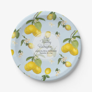 Assiettes En Carton Agrume de fleur de citron de bleu royal de