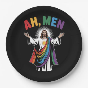 Assiettes En Carton Ah Men Drôle Jésus LGBTQ Gay Pride Arc-en-ciel