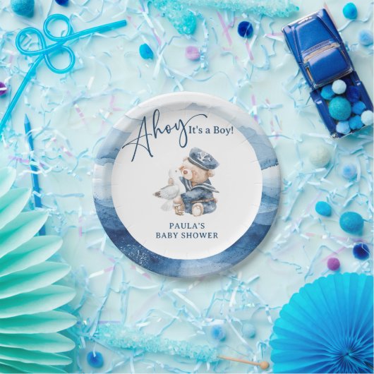 Assiettes En Carton Ahoy C'est un Baby shower nautique mignon garçon (Fête)