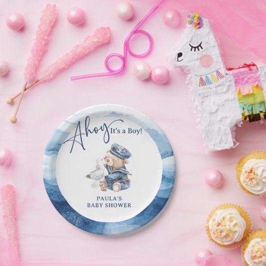 Assiettes En Carton Ahoy C'est un Baby shower nautique mignon garçon (Fête)