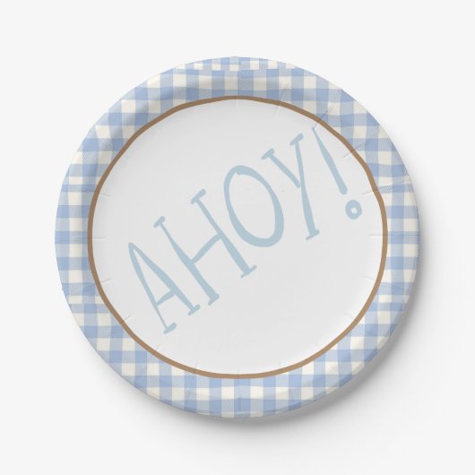 Assiettes En Carton Ahoy c'est un bébé bleu et blanc garçon (Devant)