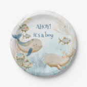 Assiettes En Carton Ahoy c'est un Boy Ocean Life Whale Baby shower (Devant)