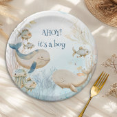Assiettes En Carton Ahoy c'est un Boy Ocean Life Whale Baby shower