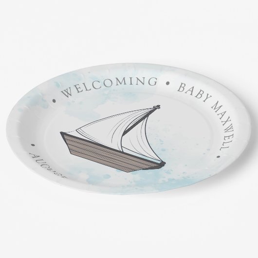 Assiettes En Carton Ahoy ! C'est un garçon ! Baby Sailboat Baby (Angle)