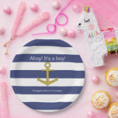 Assiettes En Carton Ahoy ! C'est un garçon ! Baby shower bleu blanc (Fête)