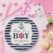 Assiettes En Carton Ahoy C'est un garçon Baby shower bleu marine nauti (Fête)