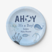 Assiettes En Carton Ahoy C'est un garçon Baby shower côtier d'animaux (Devant)
