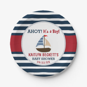 Assiettes En Carton Ahoy C'est un garçon ! Baby shower nautique