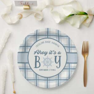 Assiettes En Carton Ahoy C'est un garçon Baby shower nautique