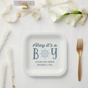 Assiettes En Carton Ahoy C'est un garçon Baby shower nautique