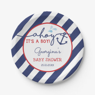 Assiettes En Carton Ahoy C'est un garçon Baby shower nautique Marine R