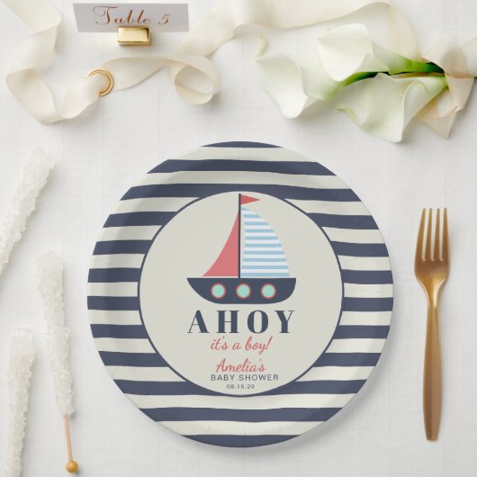 Assiettes En Carton Ahoy C'est un garçon Nautique Baby shower Plaques  (Mariage)