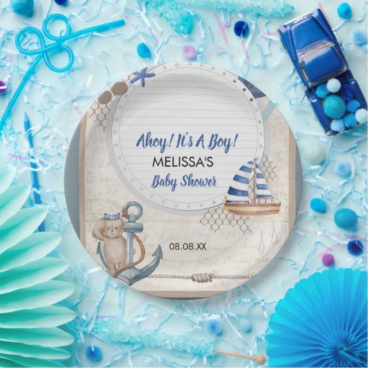 Assiettes En Carton Ahoy c'est un thème de baby shower nautique garçon (Fête)