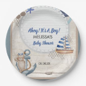 Assiettes En Carton Ahoy c'est un thème de baby shower nautique garçon (Devant)