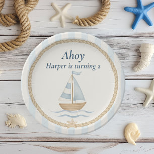 Assiettes En Carton Ahoy Nautical Birthday   Bateau Blue
