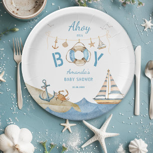 Assiettes En Carton Ahoy nautique C'est un Baby shower garçon