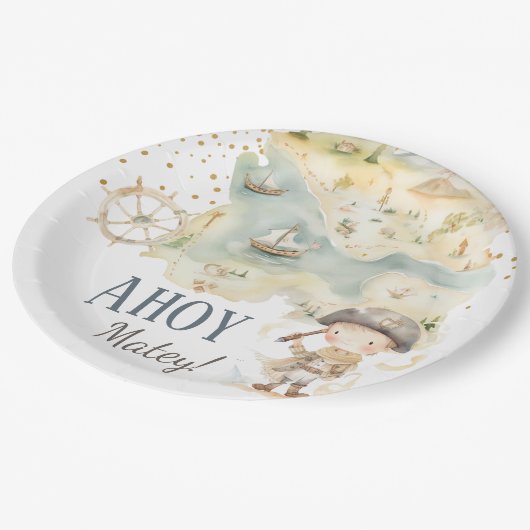 Assiettes En Carton Ahoy Pirate Adventure Quatrième anniversaire (Angle)