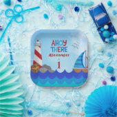 Assiettes En Carton "Ahoy There" Citation Lighthouse Voilier Trésor (Fête)